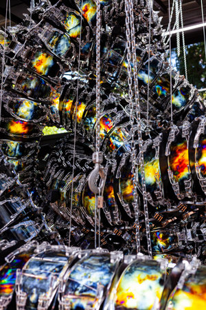 Venice, Italy - April 20: Installation detail of Chroma III of the Artist Yunchul Kim with a series...
