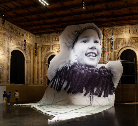 Venice, Italy - April 20: Installation by Jr titled Defending Freedom for the exposition This is Ukraine, an official collateral exhibition of the 59th Venice biennale. The show's venue, the spectacular Scuola Grande della Misericordia on April 20, 2022のeditorial素材