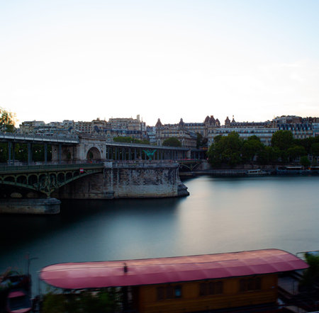 Sunset view of the Pont de Bir-Hakeim, in English: Bridge of Bir-Hakeim, formerly the Bridge of...