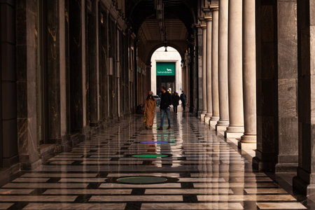 Milan, Italy - January 23, 2022: Colonnade of Crespi palace on January 23, 2022のeditorial素材