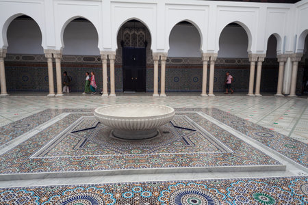 Paris, France - July, 14: Interior of the Grand Mosque of Paris full of beautiful mosaics on July 14, 2022のeditorial素材