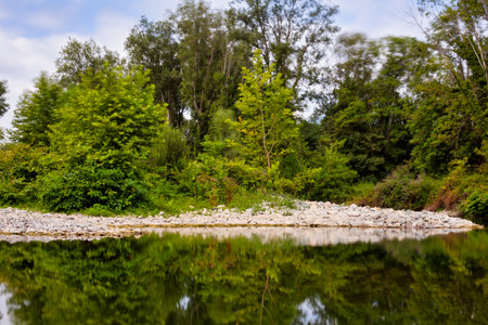 View of the Sison river along the le puy route in the Pyrenees-Atlantiques, Nouvelle-Aquitaine. Franceの写真素材