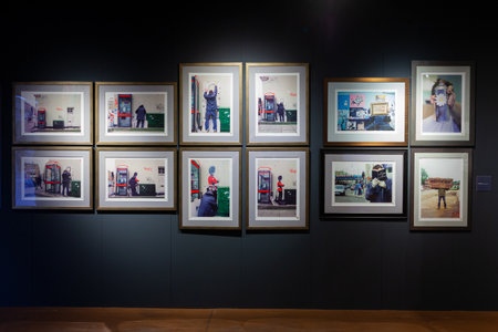 Trieste, Italy - January 21, 2023: Banksy Exposition titled The Great Communicator Banksy, Salone degli Incanti of Triesteのeditorial素材