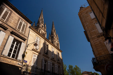 View of the Bell Tower of Saint Louis des Chartrons Catholic Church in Bordeaux, Franceの写真素材