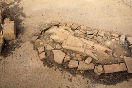 Excavations of North Bath in Morgantina old town archaeological site, Sicily