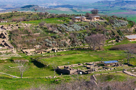 Panoramic view of the Greek archaeological site of Morgantina, in the interior of Sicily in Italy.