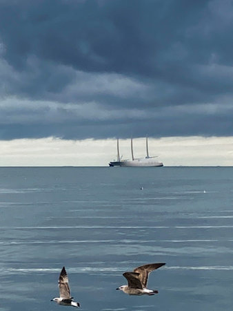 Trieste Seafront with cloudy sky in the winter seasonの写真素材