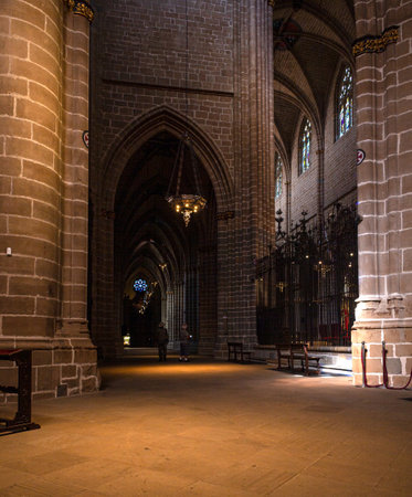 Interior of the Cathedral of Royal Saint Mary in Pamplona, Navarre. Spainのeditorial素材