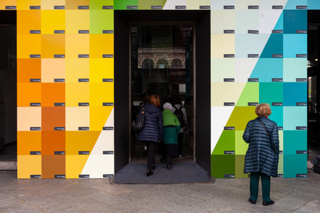 Milan, Italy - April 21, 2023: Installation titled The art of color designed by Francesca Grassi,...
