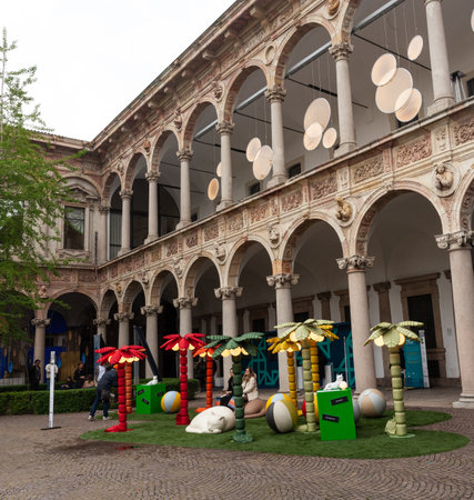 Milan, Italy - April 21, 2023: Installation titled Pet Therapy designed by Alberto Biagetti and Laura Baldassarri. Fuorisalone, Milan Design Week 2023のeditorial素材