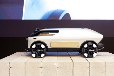 Milan, Italy - April 21, 2023: GAC, the Chinese automotive company, has unveiled its latest project created by the GAC Styling Center in Milan: the Car Culture #2 Van Life exhibited during the Fuori Salone, Milan Design Week 2023のeditorial素材