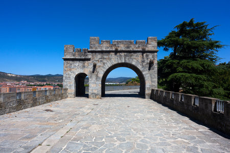 View of the City wall gate and path in Pamplona, Spainのeditorial素材