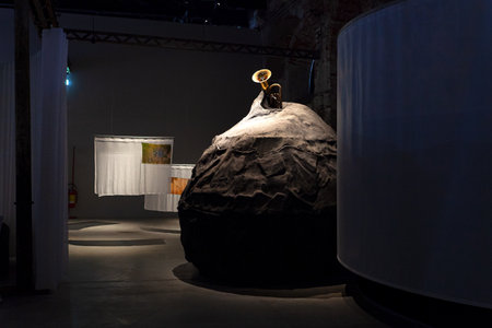 Venice, Italy - April 18, 2024: Installation by Mark Salvatus, titled Waiting Just Behind the Curtain of This Age at the Philippines Pavilion at the Arsenale during the 60th International Art exhibition of Venice biennaleのeditorial素材