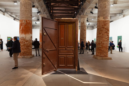 Venice, Italy - April 17, 2024: Installation by Lydia Ourahmane titled 21 Boulevard mustapha...