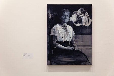 Venice, Italy - April 19, 2024: The painting of Giulia Andreani titled Conservative Ghost exposed at...