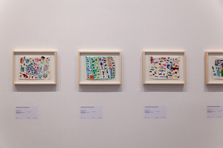 Venice, Italy - April 19, 2024: The paintings of AndrÃ© Taniki Yanomami exposed at the Central...