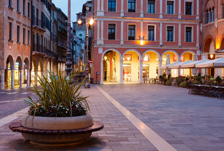 Treviso, Italy - July 24, 2023: Cityscape image of historical center of Treviso, Italy with old square at sunseetのeditorial素材