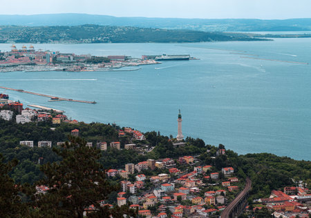 Trieste lighthouse and cityscape panoramic view, Friuli Venezia Giulia region of Italyの写真素材