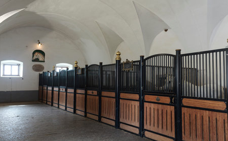 View of Lipizzan horses in the oldest stable at Lipica, Slovenia, where the famous breed has been...