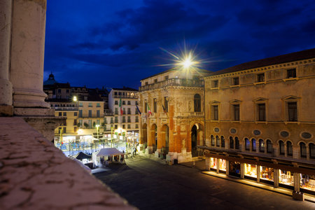 Sunset view of the square called Piazza dei Signori, the square and the Loggia del Capitaniato by Andrea Palladioの写真素材