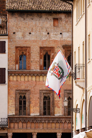 Merchant house, in Italian language Casa del Mercante, built in 1455. Example of gothic and renaissance architecture.の写真素材