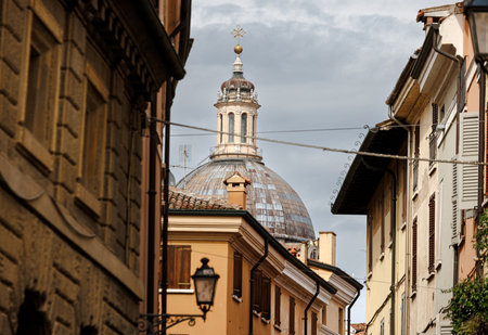 View of the dome of the Basilica of Sant'Andrea in historic old town of Mantua, Italyの写真素材