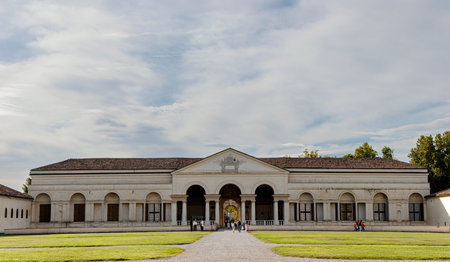 View of the courtyard of the Te Palace, in Mantua. Lombardy, Italyの写真素材