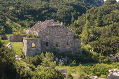View of the ruins of the First World War. The barracks under Monte Bogatin on the Rapallo border currently Slovenian territoryの写真素材