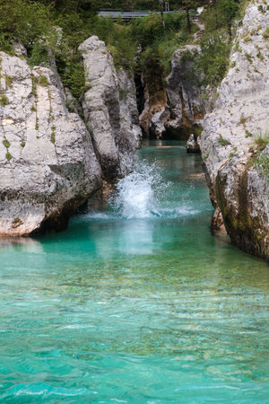 Diving into the Great Soca Gorge, Soca river, Sloveniaの写真素材