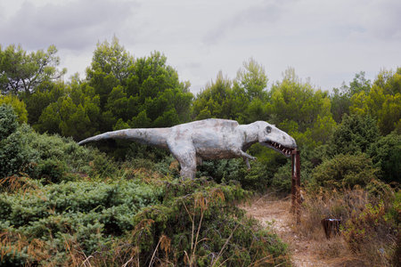View of a Dinosaur Tyrannosaurus rex sculptures at Kap Kamenjak national park, Premantura