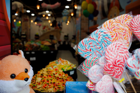 Close up of many Colorful Swirl Lollipopsの写真素材