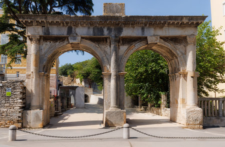Twin Gates also called Porta Gemina or Dvojna vrata. The end of 2nd century AD. Roman style.の写真素材