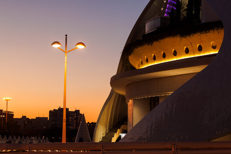 Valencia, Spain - July 12, 2025: Sunset view of the Cultural and architectural complex City of Arts and Sciences, Valencia, Spainのeditorial素材