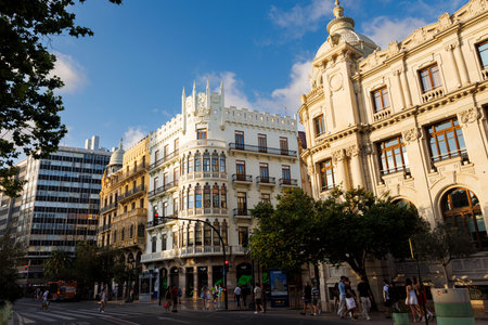 Valencia, Spain - July, 13, 2025: La Equitativa Building in Valencia, located at Plaza del Ayuntamientoのeditorial素材