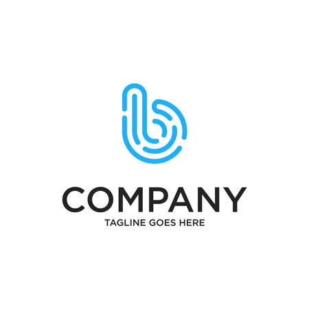 Abstract Initial Letter B and fingerprint Logo. blue color isolated on White and black Background. Usable for Business and Branding Logos. Flat Vector Logo Design Template Element.のイラスト素材