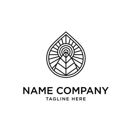 Minimalist elegant Leaf Sun Water logo design with line art styleのイラスト素材