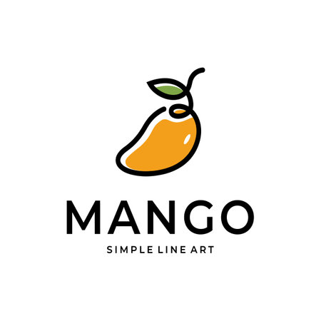 Minimalist Mango Fruit logo design with line art style color Vectorのイラスト素材