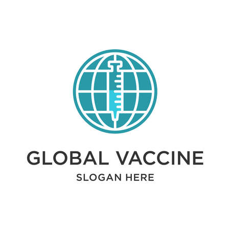 World vaccine vector logo template. This design use injection and globe symbol.のイラスト素材