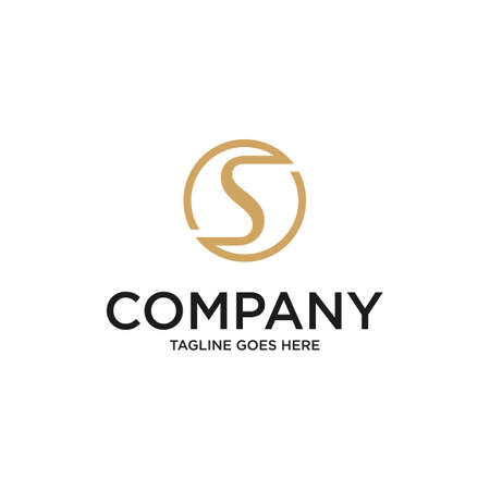 Initial Letter S and Circle Linked Logo. with gold color isolated on white Background. Usable for Business and Branding Logos. Flat Vector Logo Design Template Element.のイラスト素材