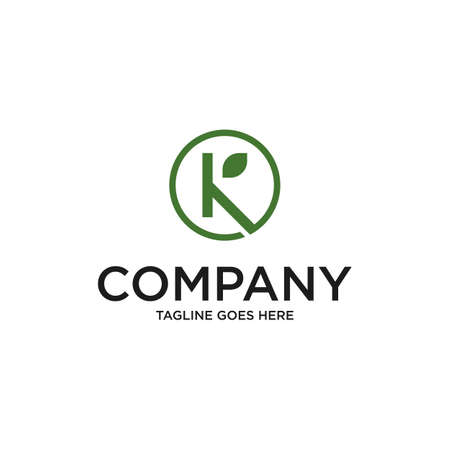 Initial Letter K and Leaf Linked Logo. with green color isolated on white Background. Usable for Business and Branding Logos. Flat Vector Logo Design Template Element.のイラスト素材