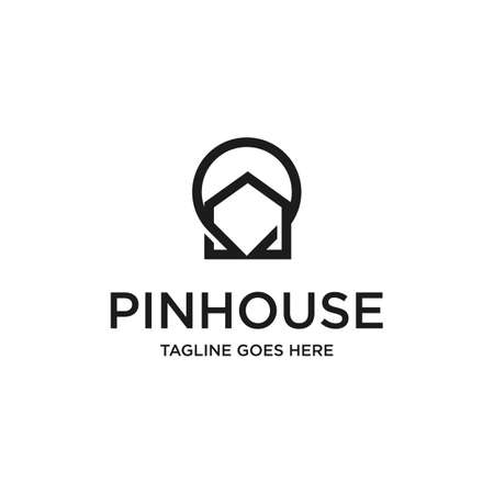 House Logo with pin location isolated on white Background. Usable for Business and Branding Logos. Flat Vector Logo Design Template Element.のイラスト素材