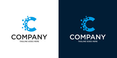 Abstract Initial Letter C and Data Logo. Blue color isolated on White Background. Usable for Business and Branding Logos. Flat Vector Logo Design Template Element.のイラスト素材