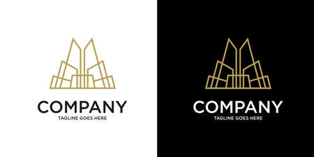 Building Construction Luxury with line art style Logo Vector Design Templateのイラスト素材