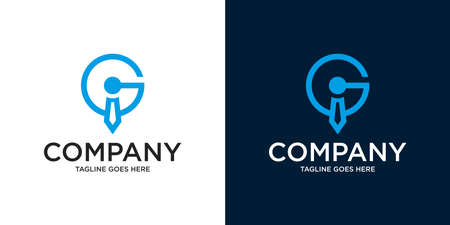 Abstract Initial Letter G and Tie Logo. blue color isolated on White Background. Usable for Business and Branding search job Design Template Element.のイラスト素材