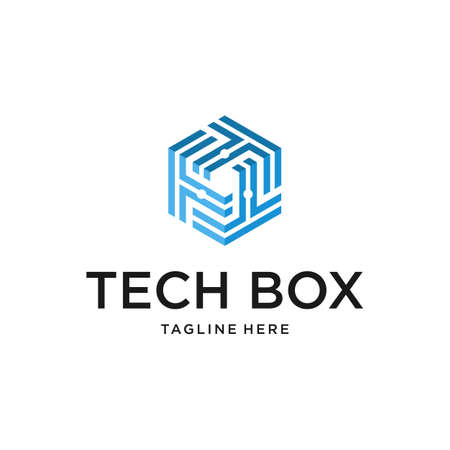 Cube tech logo design template. Hexagon shape modern graphic. Vector illustration can use for brand identity corporate business, digital corporate, developmentのイラスト素材
