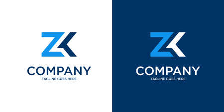 Abstract Initial Letter Z and K Linked Logo. with blue color isolated on white and dark Background. Usable for Business and Branding Logos. Flat Vector Logo Design Template Element.のイラスト素材