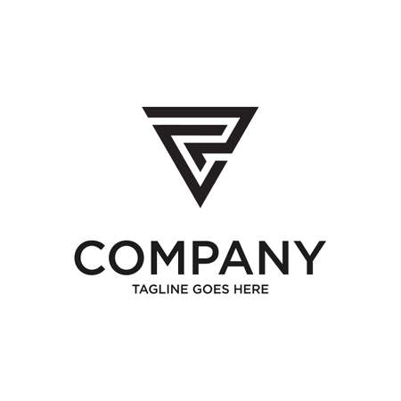 Abstract Initial Letter R and C triangle Linked Logo. with black color isolated on white Background. Usable for Business and Branding Logos. Flat Vector Logo Design Template Element.のイラスト素材