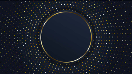 Black circle layer background with ring and gold glitters. Vector background illustration gold halftone dark paper.のイラスト素材