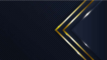 Abstract 3d background with black paper layers. Vector geometric illustration of carbon sliced shapes textured with golden line. Graphic design element. Elegant decorationのイラスト素材