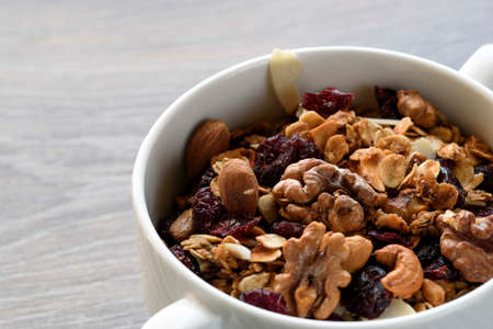 homemade granola in white boulの写真素材